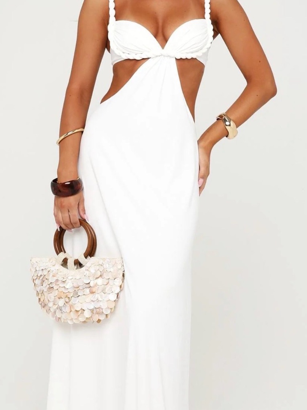 White Fox Boutique Cream Braided-Strap Maxi Dress